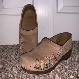 Dansko brown floral clog bootie